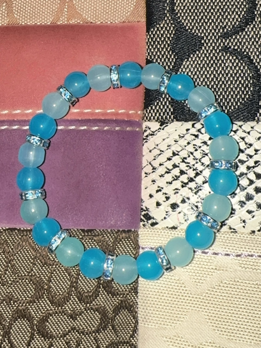 Turquoise Blue Stretch Beaded Bracelet with Crystal Spacers